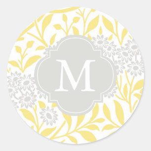 Adesivo Cor damasco floral cinzenta amarela Monogrammed