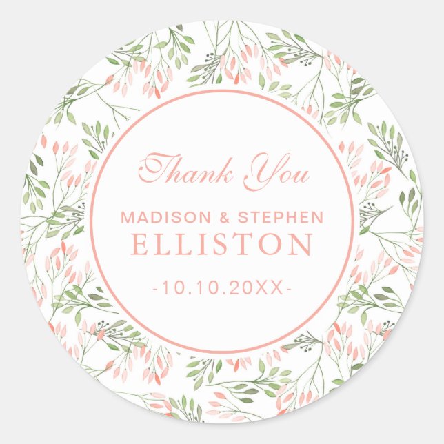 Adesivo Cor de Água Botânica Verde e Rosa | Obrigado (Frente)