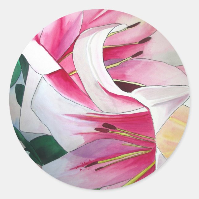 Adesivo Cor de água da flor branca e rosa (Frente)