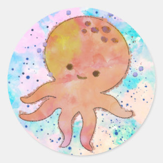 Adesivo Cor de Água do Cartoon de Octopus