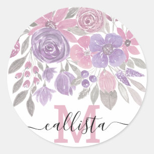 Adesivo Cor de Água Floral Verde Púrpura, Rosa, Sage Ver