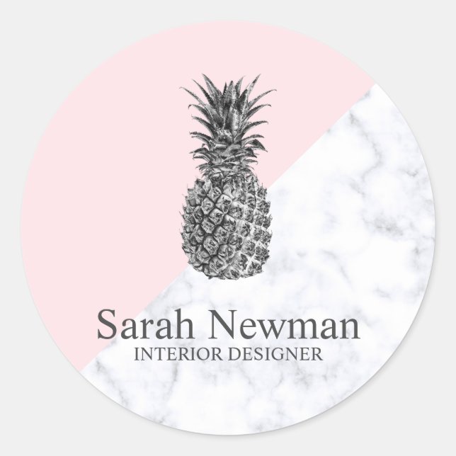 Adesivo Cor-de-rosa-abacaxi prateado moderno (Frente)