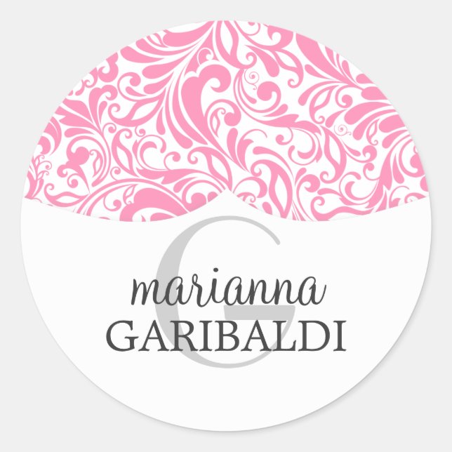 Adesivo Cor-de-rosa moderno Damask Personalizado (Frente)