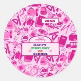 Adesivo cor-de-rosa personalizável de volta ao padrão esco
