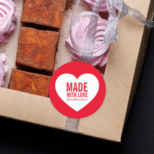 Adesivo Cor Editável Feita com Amor Coração Branco