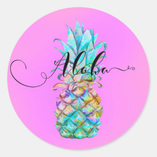 Adesivo Cor Rosa Tropical de Abacaxi Splash Luau Aloha