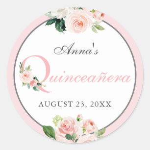 Adesivo Cora a aguarela cor-de-rosa Quinceanera floral