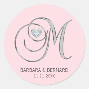 Adesivo Cora o casamento Monogrammed de prata cor-de-rosa