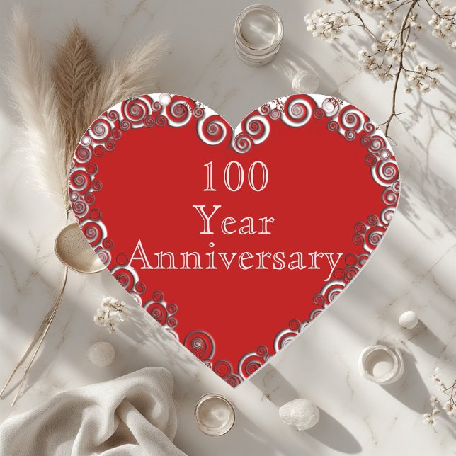 Adesivo Coração 100 Year Anniversary Milestone Romantic Modern  (100 Year Anniversary Milestone Romantic Modern Heart Sticker)