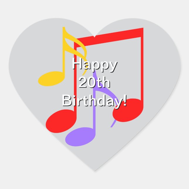 Adesivo Coração 20th Birthday Music Notes Heart Sticker (Frente)