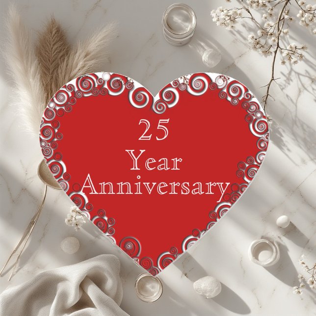 Adesivo Coração 25 Year Anniversary Milestone Romantic Modern  (25 Year Anniversary Milestone Romantic Modern Heart Sticker)