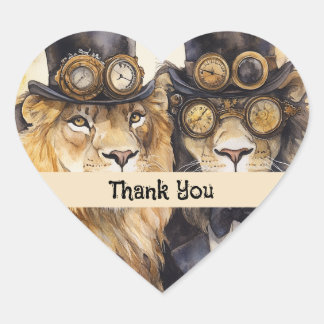 Adesivo Coração 2 leões machos steampunk