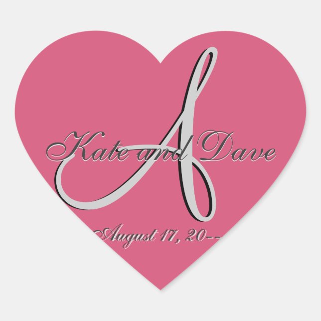 Adesivo Coração 3d Favor de Casamento Monograma V (Frente)