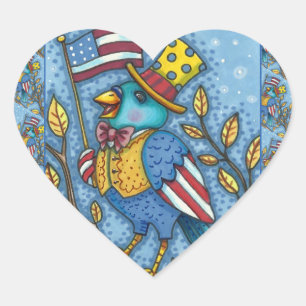 ADESIVO CORAÇÃO 4 DE JULHO BLUEBIRD TWEET, AMERICAN FLAG EUA