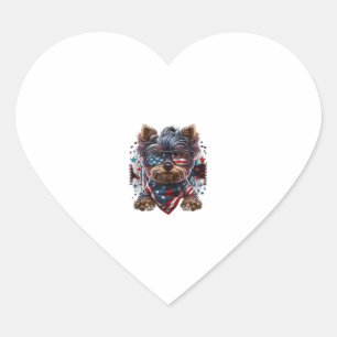 Adesivo Coração 4 de julho Patriotic Yorkie Dog Bandeira dos EUA