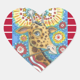 Adesivo Coração 4 DE JULHO PATRIÓTICO GIRAFFE STICKERS Hrt, Folha