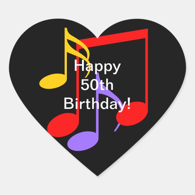 Adesivo Coração 50th Birthday Music Notes  Heart Sticker (Frente)