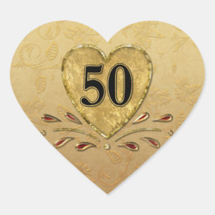 Adesivo Coração 50th Coração dourado do aniversário