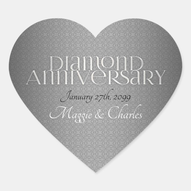 Adesivo Coração 60º Anniveário de Casamento de Diamante (Frente)