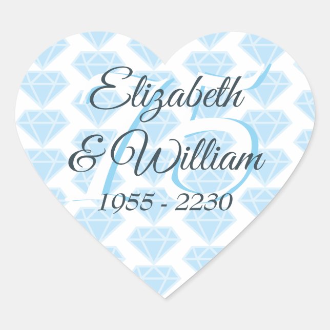 Adesivo Coração 75.ª Celebração de Diamante de Casamento (Frente)