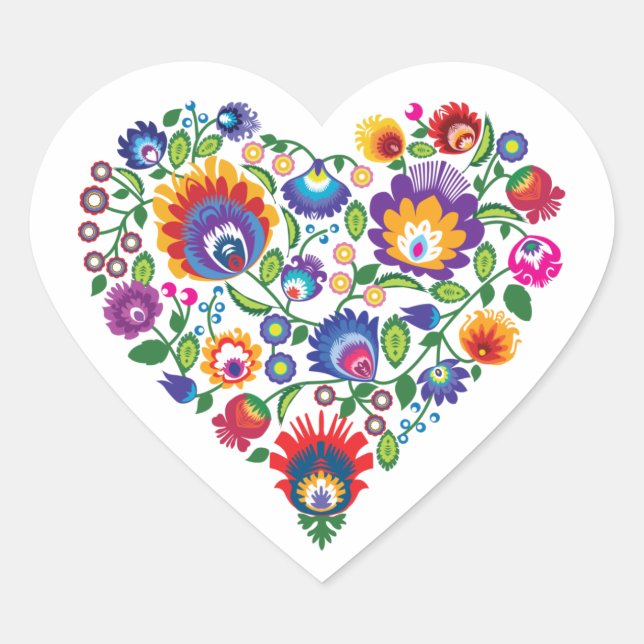 Adesivo Coração 💜9💓 Folk inspirou corações, Heart Sticker (Frente)
