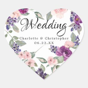 Adesivo Coração A ameixa cora selo floral do envelope do casamento