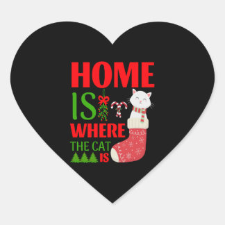 Adesivo Coração A casa é onde o gato está no Natal
