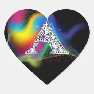 Adesivo Coração "A" Diamond Bling no Rainbow Swirl Heart Sticker