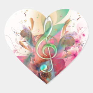 Adesivo Coração A música legal do clef de triplo dos watercolours