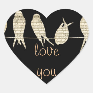 Adesivo Coração A música nota o destino animal do pássaro do