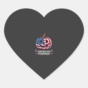 Adesivo Coração Abóbora Americana Halloween Bandeira EUA Estrelas
