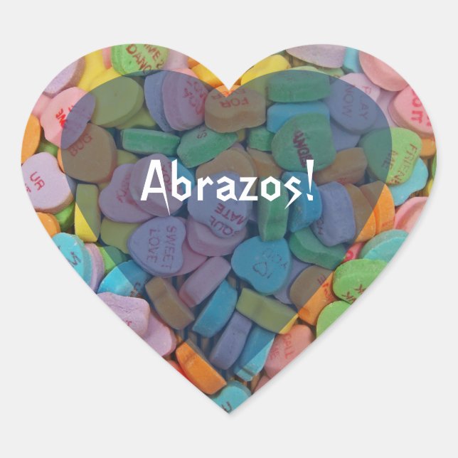 Adesivo Coração Abrazos-Candy Hearts - Diga em espanhol (Frente)