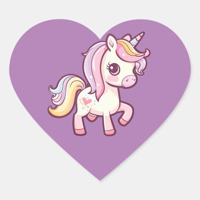 Adesivo Coração Adorável Pastel Unicorn (Frente)