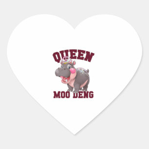 Adesivo Coração Adorável RAINHA MOO DENG Mãe Bebê Hippo Princess C