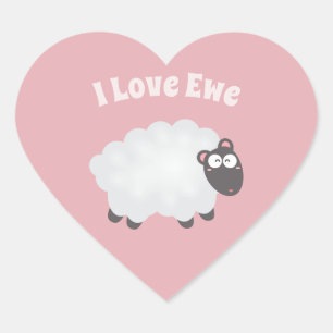 Adesivo Coração Adoro Ewe Kawaii Cute Animal Engraçado Humor Rosa