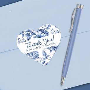 Adesivo Coração Agradecimento Floral de Rosa Vintage Azul Elegante