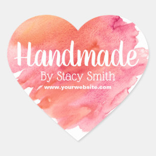 Adesivo Coração Aguarela colorida do por do sol do verão Handmade