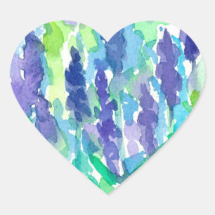Adesivo Coração Aguarela da flor da lavanda