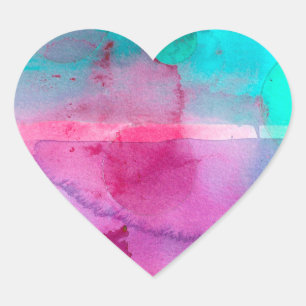 Adesivo Coração Aguarela roxa de Ombre da cerceta cor-de-rosa