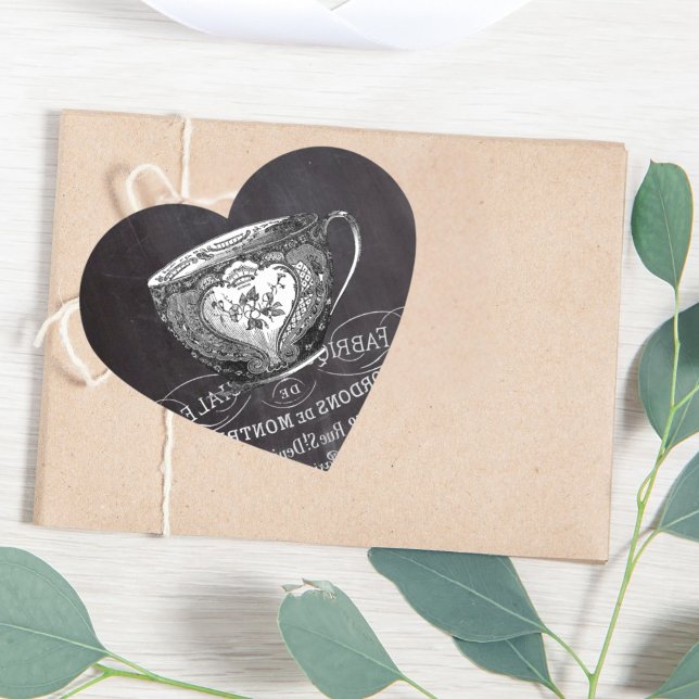 Adesivo Coração Alcoba Alice no grupo de chá das Wonderland (Chalkboard Alice in Wonderland tea party teacup Heart Sticker)