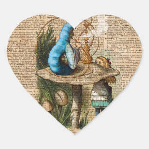 Adesivo Coração Alice,Mushroom e Jin,Vintage Dictionary Art