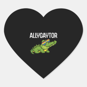 Adesivo Coração Allygaytor Rainbow Sunglass Alligator Animal LGBT