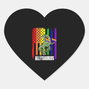 Adesivo Coração Allysaurus Dinosaur Na Bandeira Do Arco-Íris Para