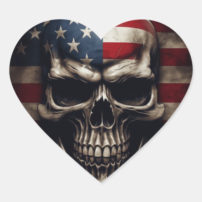Adesivo Coração American Flag Skull (Frente)