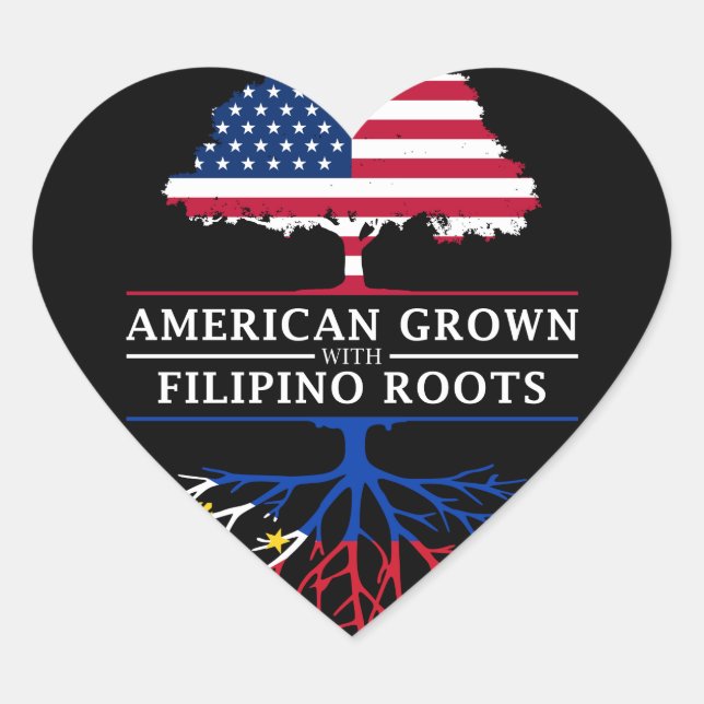 Adesivo Coração American Grown com Filipino Roots Filipinas (Frente)
