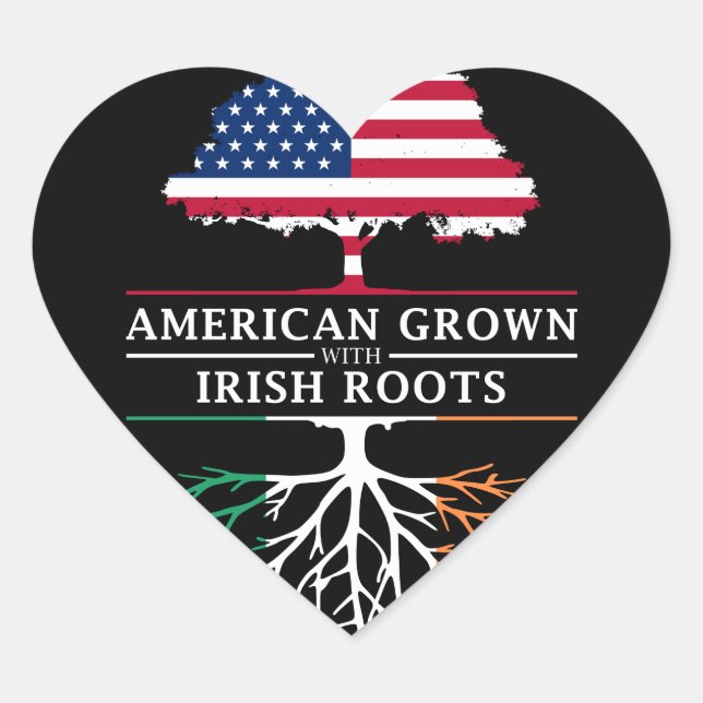 Adesivo Coração American Grown com Irish Roots Ireland Design (Frente)