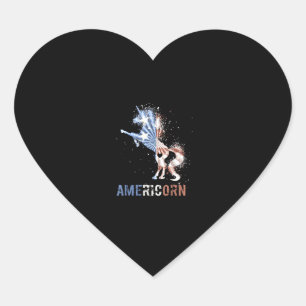Adesivo Coração Americorn American Flag Tshirt Patriótica Unicorn