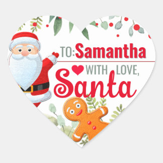 Adesivo Coração "Amo, Papai Noel" Biscoito de Natal Personalizado