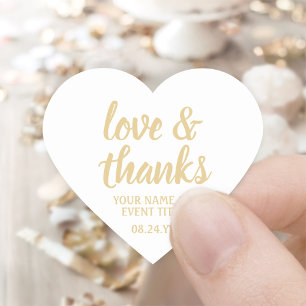 Adesivo Coração Amor & Agradecimento Branco & Dourado Simples Eleg
