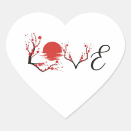Adesivo Coração Amor Artístico Japonês Sakura